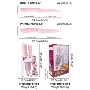 Juego de Cuchillos de Cocina Clásicos de Acero Inoxidable 3cr13, Cuchillos Utilitarios con Mango de Diamante Antideslizante con Diseño de Flor Rosa y Soporte Acrílico - Product Image 3