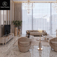 Ensemble de canapés en tissu minimaliste italien de luxe moderne, canapé incurvé crème premium avec pieds en métal doré pour salon de villa haut de gamme