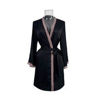 Nouvelle Robe de Nuit Séduisante et Sexy pour Femme, en Soie Glacée et Polyester Respirant, Col en V, Manches Longues, Dentelle, Taille Élastique, Collection Automne