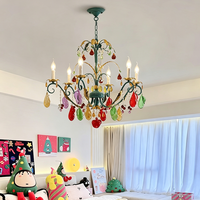 Französischer Murano Farbiger Eisen-Vintage-Hochzeitsdekor Pendelleuchte Luxuriöser Glas-Kristall-Kerzenleuchter für Schlafzimmer Wohnzimmer
