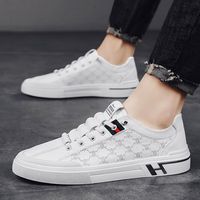 Nouvelle Tendance Automne : Baskets basses décontractées pour hommes, style coréen, blanches, avec lacets et doublure en maille, idéales pour le sport en extérieur.