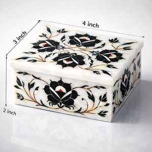 Handmade Modern Floral Carved Marble <b>Box</b> White Black Decorative Design Gift Storage Container Jewelry Organization <b>Trinket</b> - Product Image 1