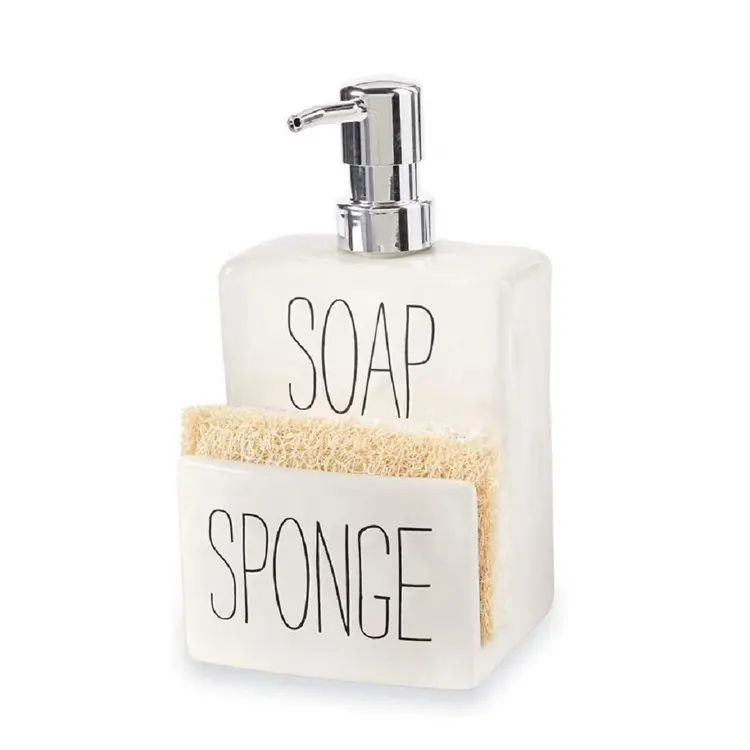 Wholesale Kitchen Accessories Ceramic Mud Pie Soap Dispenser Together With Sponge Holder