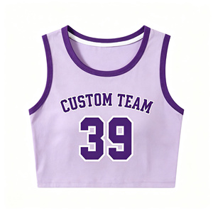 Débardeur de basketball court pour femme, sans manches, en maille, avec bordure rayée, pour les jours de match, personnalisable avec numéro d'équipe - Product Image 5