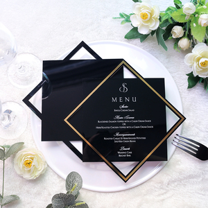 Cartes de <span class=keywords><strong>menu</strong></span> en acrylique noir de forme diamantée de qualité supérieure avec cadre doré pour la restauration de <span class=keywords><strong>mariage</strong></span> et les événements de luxe - Product Image 5