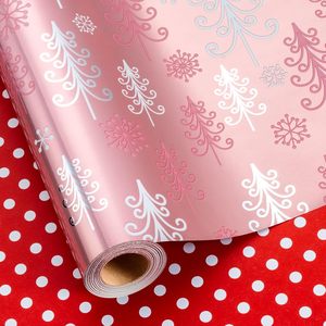 Burymento Christmas <b>Wrapping</b> <b>Paper</b> Reversible Pink Tree Design 17 In X 32.8 Ft Gift Craft Holiday Use - Product Image 6