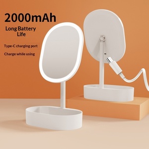 Светодиодное зеркало для макияжа с подсветкой, настольное, одностороннее, вращающееся на 360 градусов, зеркало «Принцесса» с отсеком для хранения, из АБС-пластика и стекла, для студенческого общежития, с подсветкой - Product Image 4