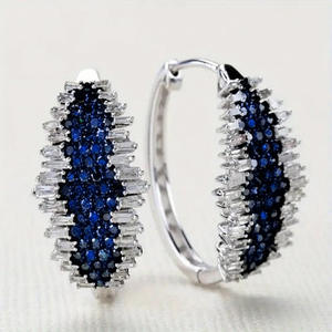 Orecchini a Cerchio di Lusso in Oro Bianco con Zaffiri, Argento 925 con Incastonatura a Canale, Taglio Baguette, Gioielli Raffinati da Donna per Matrimonio - Product Image 1