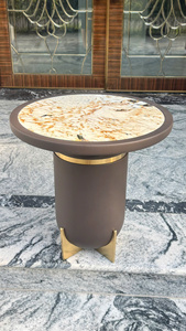 Mesa Auxiliar de Lujo con Tapa de Mármol Natural, Mesa de Centro Redonda Moderna, Mesa Esquinera Decorativa para Sala de Estar - Product Image 3