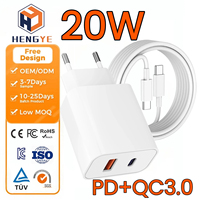 Adaptateur mural de charge rapide USB-C 20W de haute qualité avec prise EU et câble USB-C vers USB-C pour téléphone portable