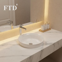 Vasque de salle de bain moderne en céramique ronde à poser sur comptoir, avec options style ferme et salle à manger, en porcelaine haut de gamme pour usage hôtelier