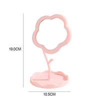Miroir de maquillage esthétique en forme de tulipe avec plateau de rangement, miroir de coiffeuse de bureau mignon, miroir cosmétique créatif pour dortoir