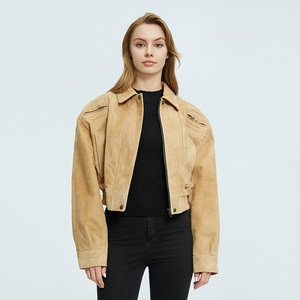 2025 <strong>Lady</strong> Fashion Leather Short <strong>Suede</strong> Coat Lapel Slim Waist Winter Women Cropped Genuine <strong>Suede</strong> Leather <strong>Jacket</strong> - Product Image 2