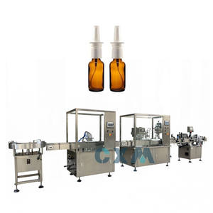 Ligne de remplissage de flacons pulvérisateurs liquides de 100 ml, machine de remplissage et de bouchage par pulvérisation, remplisseuse de liquides pour l'embouteillage - Product Image 1