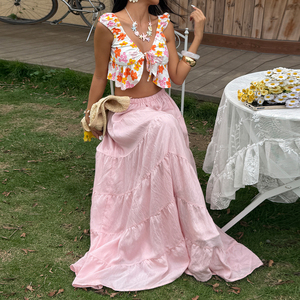 Falda Maxi de Mujer con Cintura Fruncida Natural, Tejida, Suave, de Color Liso, Estilo Línea A, Fluida, con Forro Antiexposición, Ideal para Vacaciones en la Playa - Product Image 5