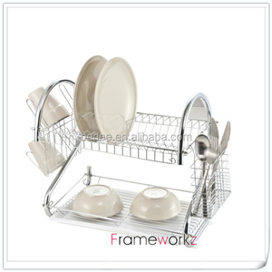 Estante de <span class=keywords><strong>cocina</strong></span> de acero inoxidable de 2 niveles, escurridor de vajilla de metal, estante de almacenamiento - Product Image 2
