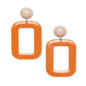 Pendientes de Resina Artesanal Naranja con Cuentas, Forma Irregular, Joyería de Moda - Product Image 1