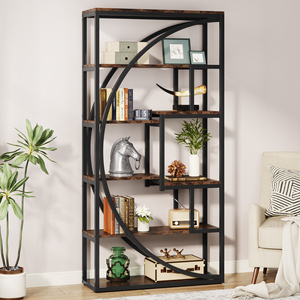 <span class=keywords><strong>Easylife</strong></span> Bibliothèque industrielle en métal à 6 niveaux de 70,8 pouces, étagères de présentation brunes pour salon et bureau - Product Image 2