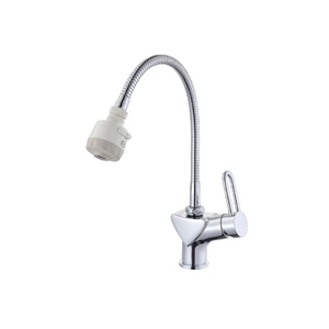 Robinet de cuisine mural moderne à levier unique avec col flexible - Product Image 1