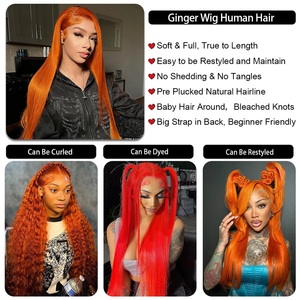 Perruque en cheveux humains couleur gingembre 13x4, perruque frontale en dentelle transparente HD, pré-plumée, couleur gingembre-<span class=keywords><strong>orange</strong></span>, densité 350 - Product Image 5