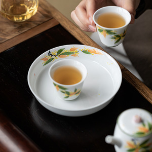 Guanlan Hand Painted Osmanthus Ceramic <b>Tea</b> Tray Round Porcelain Dry Brewing Stand For Kung Fu <b>Tea</b> <b>Set</b> - Product Image 4