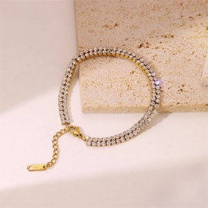 Pulsera de tenis de lujo chapada en oro de 18 quilates, diseño geométrico de doble fila con circonitas, para mujer - Product Image 3