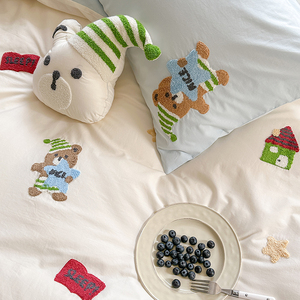 Juegos de <span class=keywords><strong>cama</strong></span> personalizados de algodón, toalla de algodón lavado grueso, serie bordada, juego de sábanas de cuatro piezas para niños, juego de funda Nórdica - Product Image 2