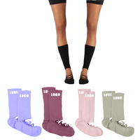 Chaussettes montantes à lanières pour femmes, antidérapantes, personnalisables avec logo, pour yoga et Pilates