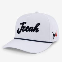 Casquette de baseball OEM ODM blanche en polyester structuré à 5 panneaux, avec logo brodé 3D personnalisé et cordon, idéale pour le golf