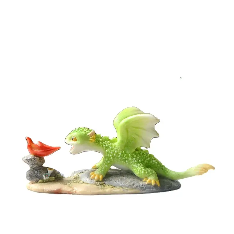Z15369A decorazioni per Desktop drago in miniatura di colore verde che gioca con il fuoco articoli da regalo artigianali in Figurine di resina creativa