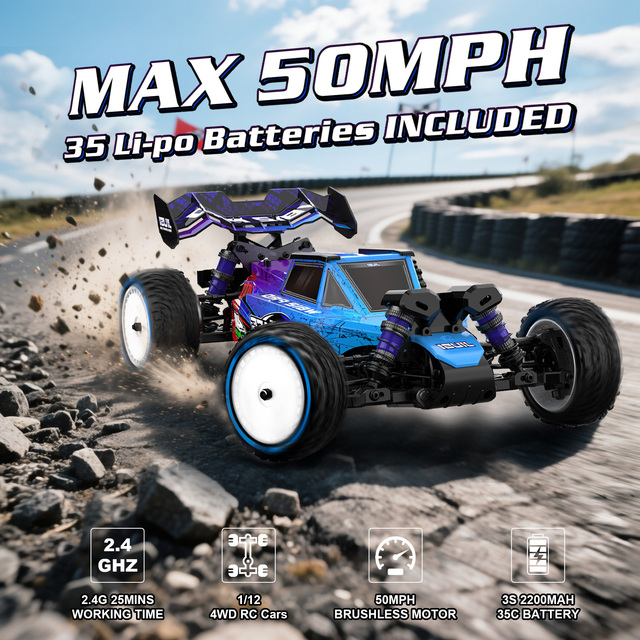 JIUSI WB12 PRO 1/12 4WD RC Car 80KM/H High-Speed Off-Road Buggy Kids Christmas Gift Includes Charger Metal Brushless Motor