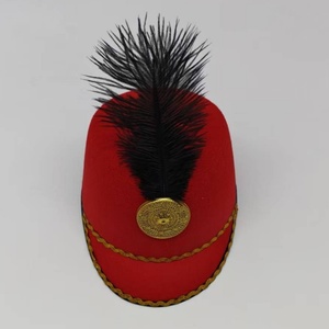 HKZB Customized Red/White Marching <b>Band</b> Cap with Gold Trim Feather <b>Hat</b> for Stage Show Festival Travel Party Unisex Four Seasons - Product Image 6
