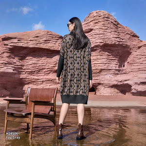 女式羊绒混纺针织连衣裙 月牙形提花图案长袖保暖冬季长裙 - Product Image 3