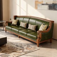 Ensemble de canapés vintage de style américain, en cuir pleine fleur, structure en bois massif, combinaison de meubles de salon de luxe en cuir véritable