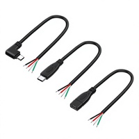 Kabel Data Pengisian Daya Tipe-C Female Sudut Kanan Single End 2 Core 2m untuk Ponsel Kamera Konduktor Tembaga Murni Selubung PVC