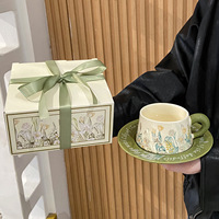 Ensemble tasse à café et assiette motif fleur carillon éolien, tasses en céramique, coffret cadeau, style haut de gamme, souvenir de conférence annuelle d'entreprise
