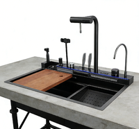 Support de téléphone et pistolet de lavage, Robinet intelligent pour évier de cuisine, Évier de cuisine en acier inoxydable, Évier de cuisine
