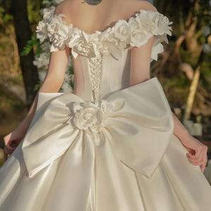 <span class=keywords><strong>Robe</strong></span> <span class=keywords><strong>de</strong></span> mariée en satin à épaules dénudées, nouveau style, blanche, style Mori féerique, voile tempéramentale à <span class=keywords><strong>grande</strong></span> traîne - Product Image 2