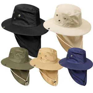 Touca de proteção solar para homens e mulheres, chapéu formal de pescador de secagem rápida com aba de pescoço, aba larga para uso ao ar livre