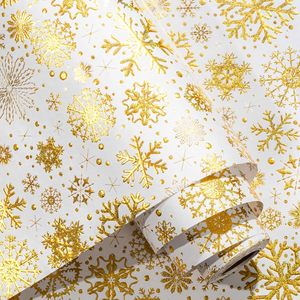 Yarcony Christmas Wrapping Paper 46.8 Sq Ft Roll Gold Snowflakes Gift <b>Wrap</b> Recyclable Double Side - Product Image 1