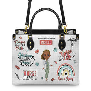Chất Lượng Cao PU Vai Túi Phi Cô Gái Y Tá Làm Việc In Túi Xách Màu Đen Và Trắng Của Phụ Nữ Túi Xách Với Xử Lý - Product Image 6
