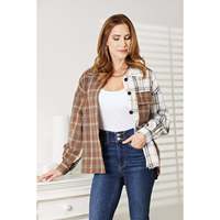 Kemeja Jaket Kancing Kontras Motif Kotak-Kotak Double Take 85% Poliester 10% Katun 5% Spandex Dapat Dicuci Mesin Cuci Dingin Keringkan dengan Mesin Pengeringan Rendah