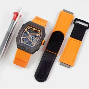 Luxury Men's <b>Automatic</b> Mechanical <b>Watch</b> RM6702 Style <b>Skeleton</b> Carbon Fiber Tonneau Case Sport Wristwatch Fabric Strap - Product Image 6