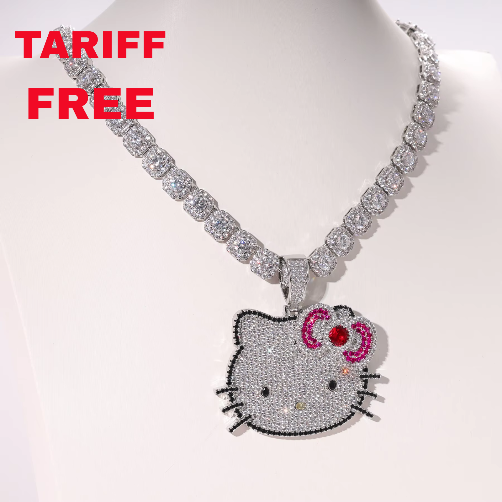 Модное женское милое ожерелье с кошечкой Hello Kitty Cat кулон со льдом Мультяшные Ожерелья золотое покрытие для юбилеев