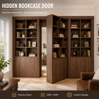 Porte secrète en bois massif avec bibliothèque intégrée, étagères de rangement multi-niveaux, porte coulissante dissimulée pour villa, bureau, sur mesure