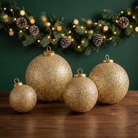 Boule de Noël Ronde en Plastique Doré Scintillant de Haute Qualité, 8 cm, Fabriquée à la Machine, Décoration de Sapin Festive