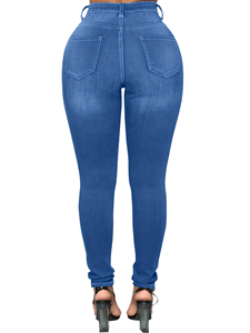 Livraison gratuite aux États-Unis-Best-seller Jeans en denim stretch bleu clair coupe ajustée pour femmes Taille élastique <span class=keywords><strong>Legging</strong></span> skinny crayon d'été - Product Image 2