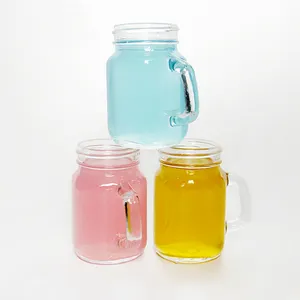 Customize 16oz 480ml Glass Jars Mason Jar With Handle Drinking Glass Cup Beer Mug With Lid