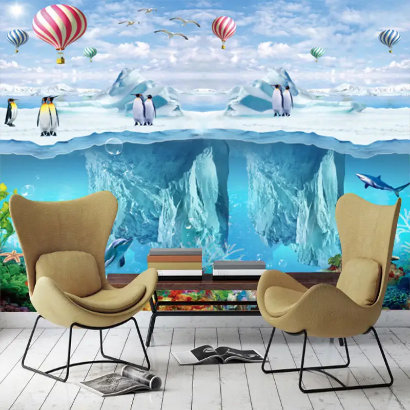 Custom Island Scenery Wallpaper, Underwater World Marine Animals Cartoon Mural Living Room Bedroom Home Decor