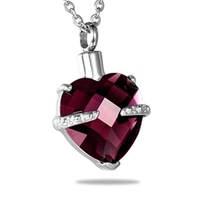 Collar urna de acero inoxidable con piedra de nacimiento de febrero morada, ecológico y duradero, para niños, con diseño ortodoxo 'Hold My Heart'